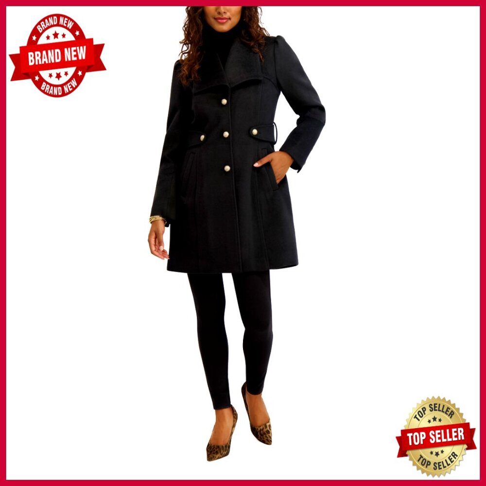 Wool Blend Peacoat Long Sleeve Button Up Coat Tailored Fit